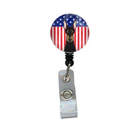 TEACHERS AID American Flag & Doberman Retractable Badge Reel TE254343